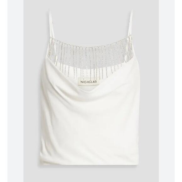 Nicholas Rhinestone Fringe Cowl Neck Ivory Crop Top – Women’s M - Picture 7 of 13